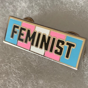 Feminist Trans Flag Pin Hard Enamel Pin Transgender Pride Pin Pink, Blue, White, pin image 1