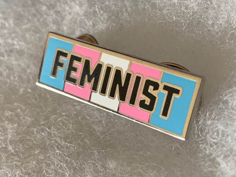 Feminist Trans Flag Pin Hard Enamel Pin Transgender Pride Pin Pink, Blue, White, pin image 1