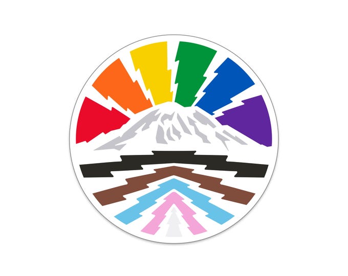 Mountain is Out Vinyl Sticker - Rainbow Mount Rainier Vinyl Sticker
