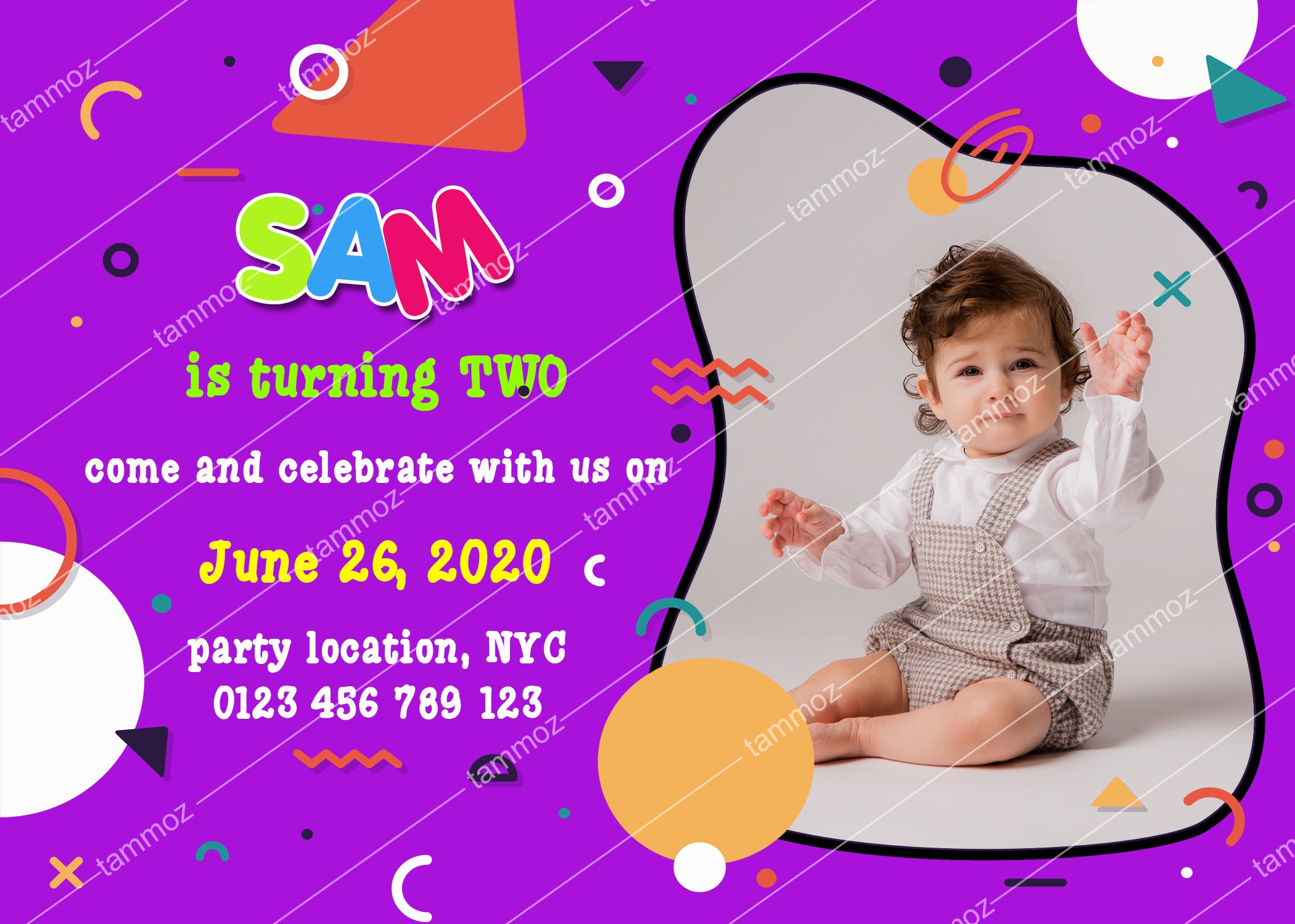Customize digital birthday party invitation with photo picture