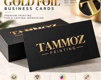 Custom Gold Foil Business Cards, Raised Foil, Full Color Printing, 16pt Stock