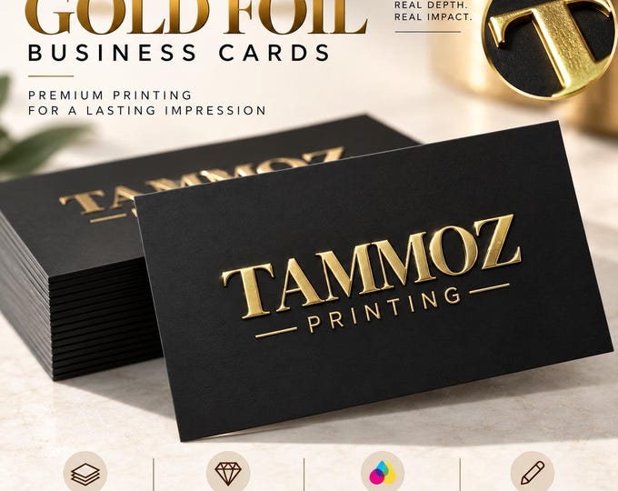 Custom Gold Foil Business Cards, Raised Foil, Full Color Printing, 16pt Stock