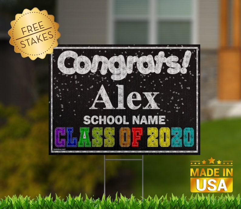 UV Print Corrugated Plastic Sheets 24x18 Congrats name school name Class 2020 place your name and your/'s school name yard sign