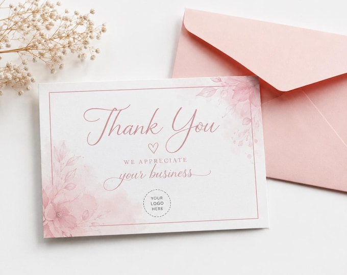 Thank You Cards Custom Printed, Business Thank You Card, Custom Thank You Card with Logo, Small Business Thank You Card