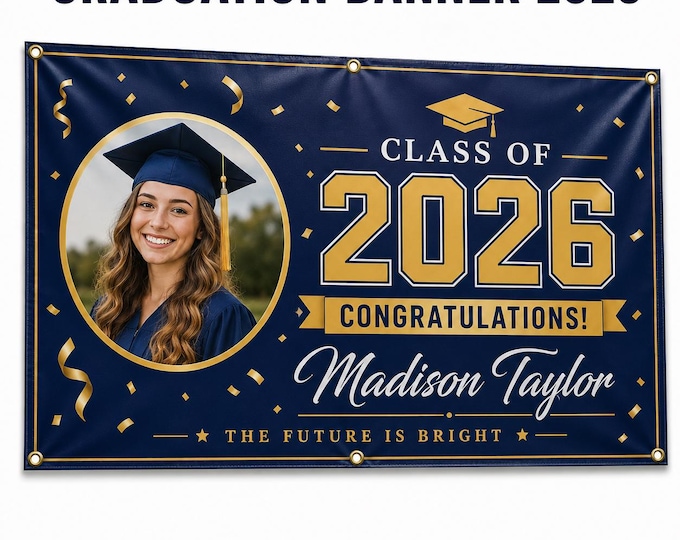 Graduation Banner 2026 Custom Printed, Class of 2026 Banner Vinyl, Custom Graduation Banner with Photo, Senior Banner