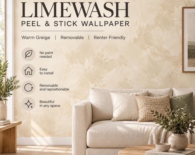 Limewash Peel and Stick Wallpaper, Textured Plaster Accent Wall Mural, Renter Friendly (Self-Adhesive)