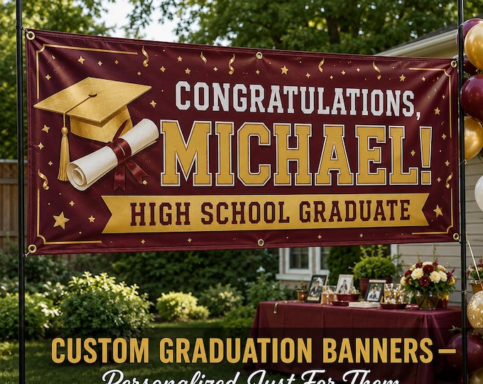 Graduation Banner Custom Printed, Congrats Grad Banner Vinyl, Custom Graduation Banner with Photo, Graduate Party Banner