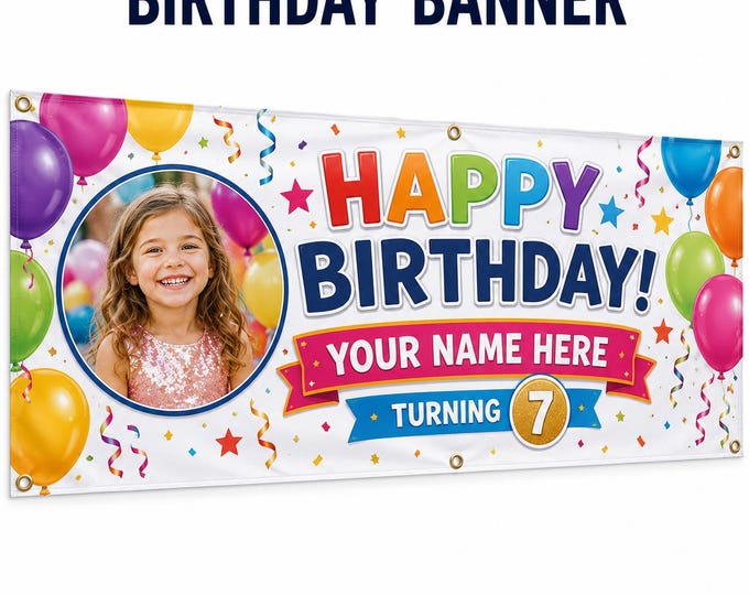 Birthday Banner Custom Printed, Happy Birthday Banner Vinyl, Custom Birthday Banner with Name, Personalized Party Banner