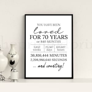Sie wurden seit 70 Jahren geliebt Druck, 70er Geburtstag Dekor, 70er Geburtstag Schild, 70er Geburtstag Poster, 70er Geburtstag Printable