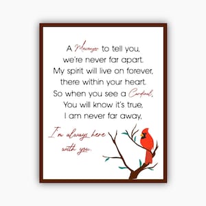 Cardinal Sign | I Am Always With You Print | Cardinal Messenger Sign | In Memory Of Print | Lost Loved One Gift | Digital Download