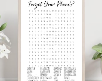 Bathroom Word Search, Bathroom Wall Decor, Forget Your Phone?, Bathroom Wall Art, 8x10, 11x14, Funny Printable Art, Bathroom Signs