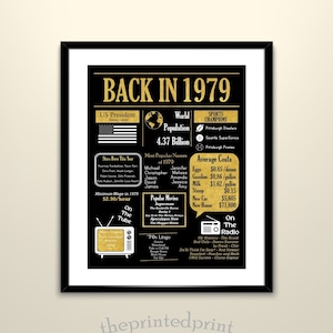 Back in 1979 Black Gold Newspaper Poster Printable, 1979 Facts, DIY Print, Last Minute Gift, Instant Download