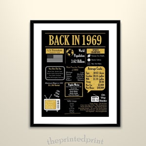 Back in 1969 Black Gold Newspaper Poster Printable, 1969 Year in Review, DIY Print, Last Minute Gift, 1960s Decor