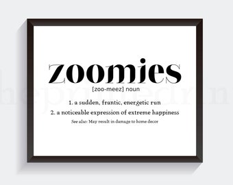 Zoomies Definition, Dog Decor, Cat Decor, Home Decor, Funny Pet Decorations, Dog Mom, Puppy Decor, Cat Owner Sign, Doggy Decor, Kitty Sign