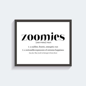 Zoomies Definition, Dog Decor, Cat Decor, Home Decor, Funny Pet Decorations, Dog Mom, Puppy Decor, Cat Owner Sign, Doggy Decor, Kitty Sign
