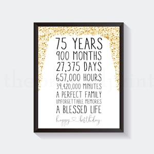 75th Birthday Party Print, Happy Birthday Print, Gold Table Decor, 75th Party Decoration, 75 Years, Digital Download