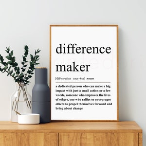 Difference Maker Definition Print, Dictionary Art, Mentor Gift, Typography Print, Dictionary Print Printable Wall Art, Instant Download