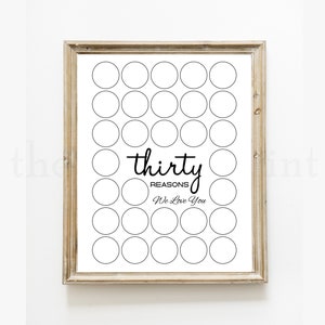 30th Birthday Sign, Thirty Reasons We Love You, Minimalist Circles Birthday Party Sign, 30th Year Decor, Black and White, 30th Anniversary
