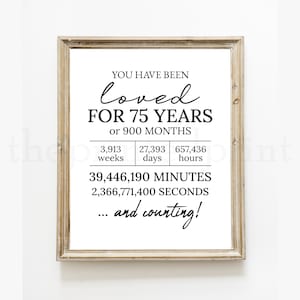 Você foi amado por 75 anos, impressão, decoração de 75º aniversário, placa de 75º aniversário, pôster de 75º aniversário, impressão de 75º aniversário