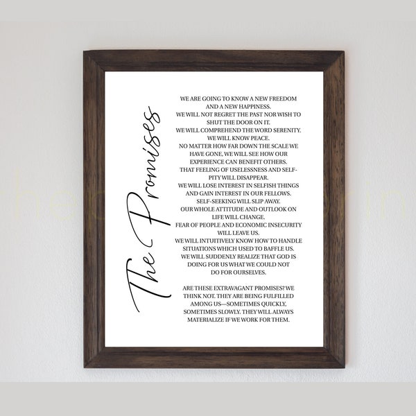 The AA Promises | Addiction Recovery Wall Art | Twelve Steps | Sobriety Gift | The 12 Steps