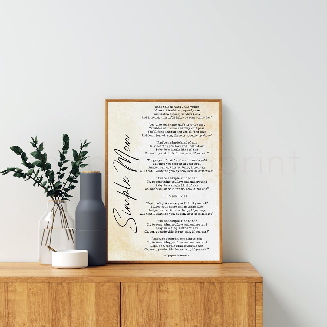 Simple Man Lyrics, Music Lyrics Wall Art, Wedding Song Lyrics, First