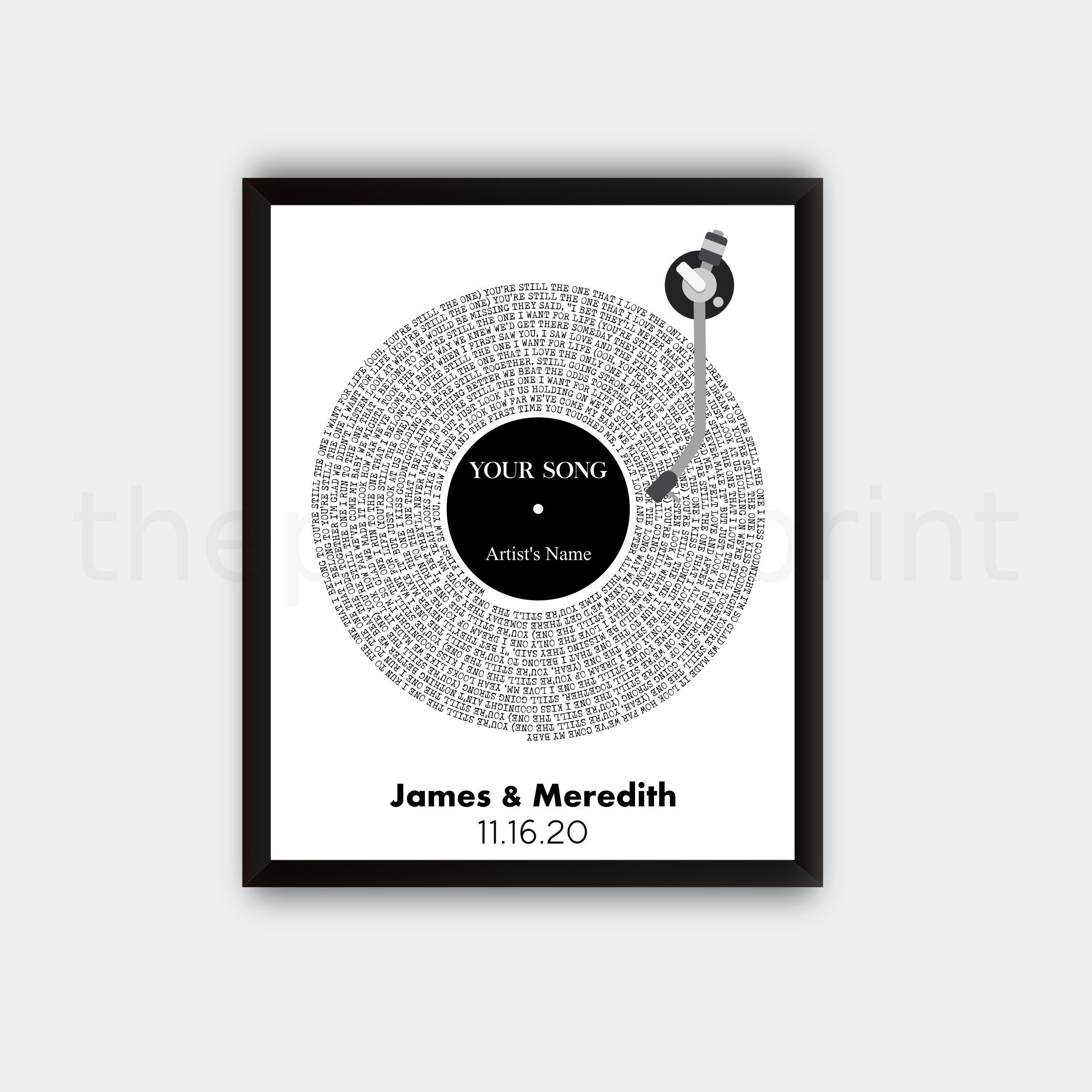 Personalized Vinyl Record Lyrics Poster Custom Typography Etsy