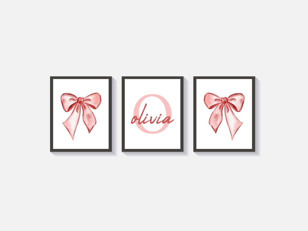Coquette Aesthetic, Pink Bow Watercolor Custom Initial Prints, Girls ...