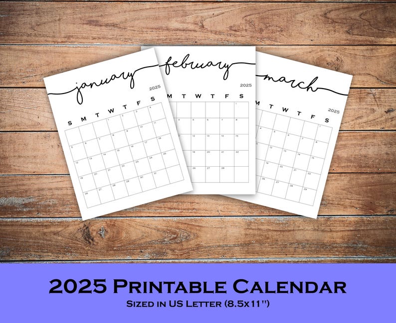 2025 Calendar, Printable Yearly Planner, Calendar Refills, Calendar PDF