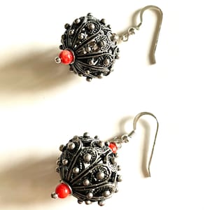 Earrings Sardinian Bottons with Red Bambù Coral