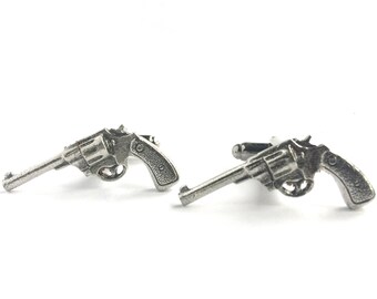 Gun Cufflinks Men/'s Cufflinks Antiqued Silver Tone Miniature Revolvers Steampunk Cufflinks Tiny Guns Cuff Links