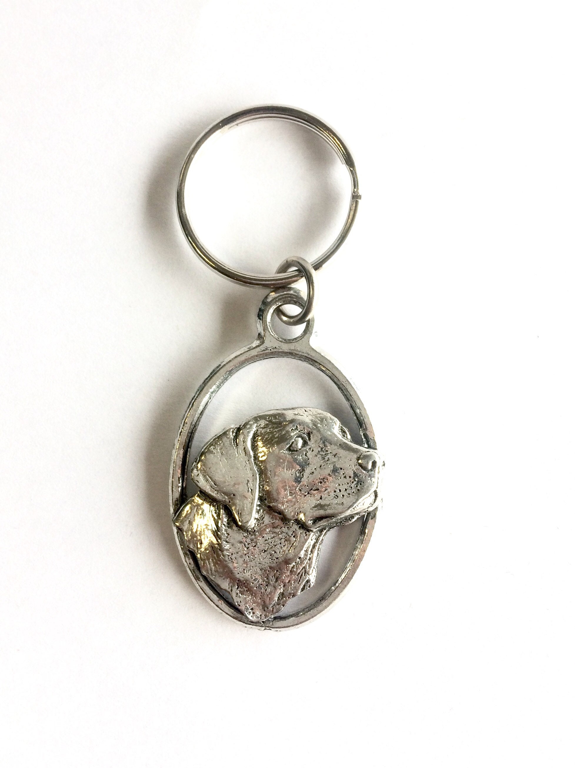 Silver Hares Head Design English Pewter Keyring Handmade In England Key Ring New 