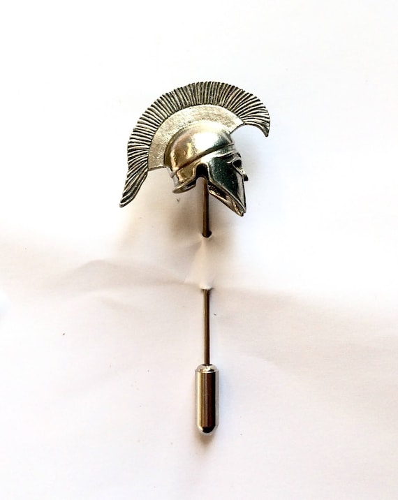 lead free English Pewter handmade in Sheffield uk Q252 Trojan Helmet on a 3 inch Kilt Pin Brooch for Scarves Hats etc