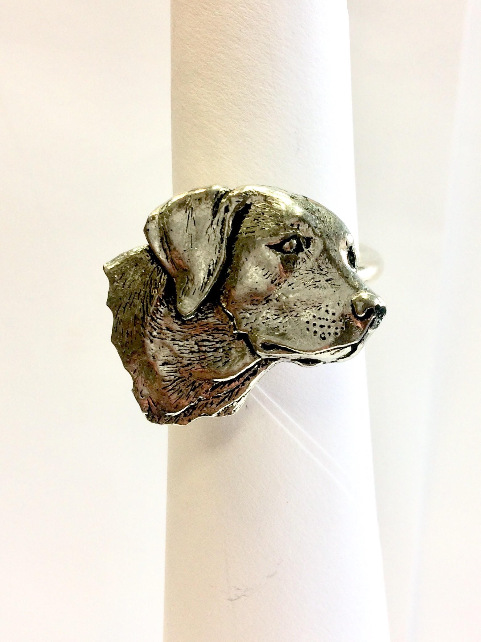 Brooch Handmade in England from Fine English Pewter Labrador Head Scarf Ring 