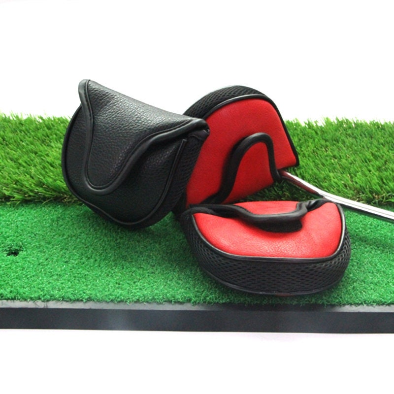 Golf Mallet Putter Head Cover Plain Black Red Velcro Etsy