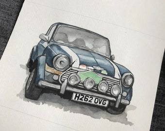 Handpainted car painting, watercolour car painting, car art