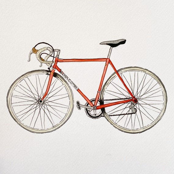 Custom bike painting bicycle art watercolour and ink | Etsy
