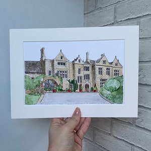 Handpainted wedding venue, personalised watercolour wedding venue, wedding gift for couple