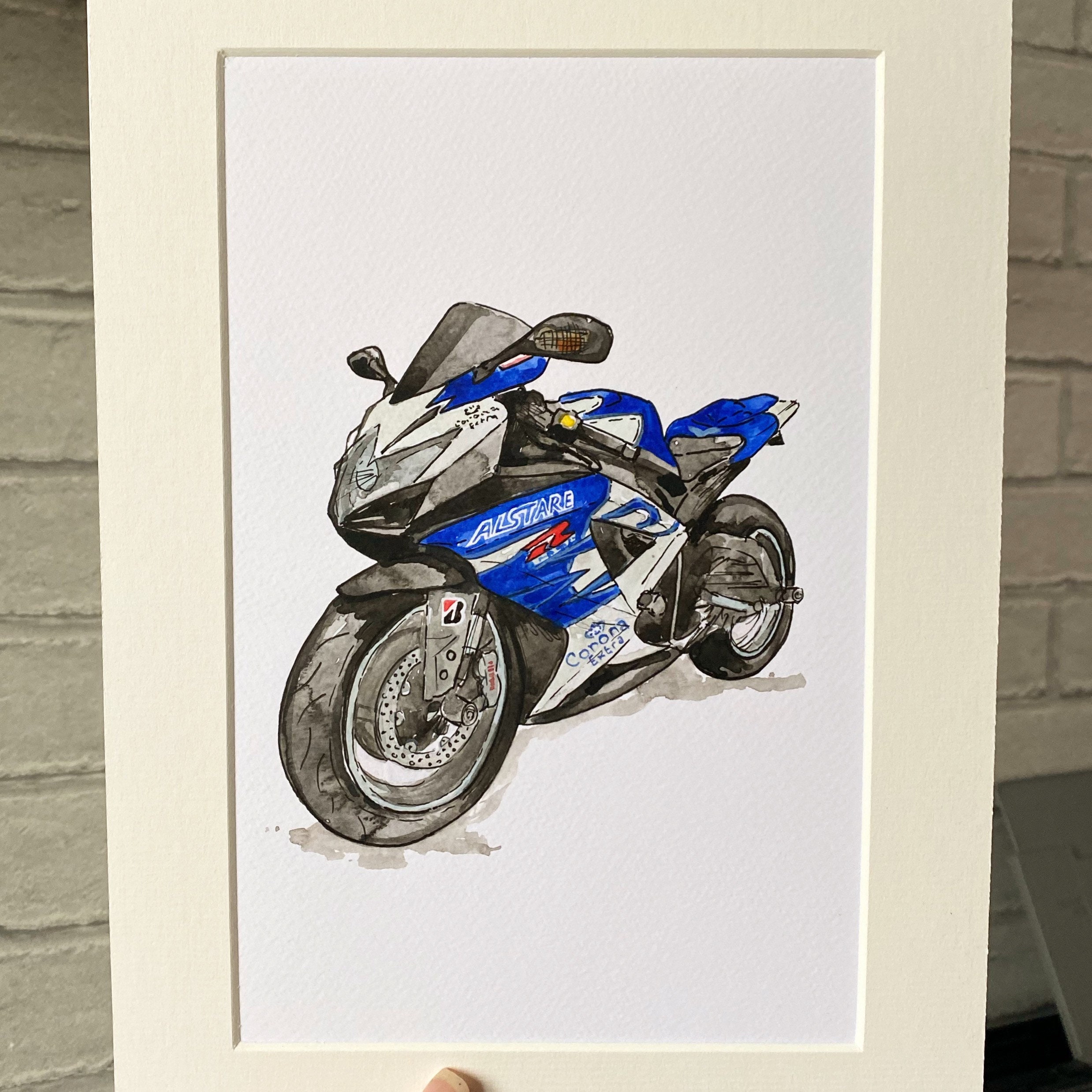 Motorbike painting motorcycle gift watercolour and ink Etsy