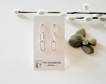 Sterling silver geometric studs that dangle! Simple classic fun pretty earrings Paperclip chain link earrings Paperclip loop earrings