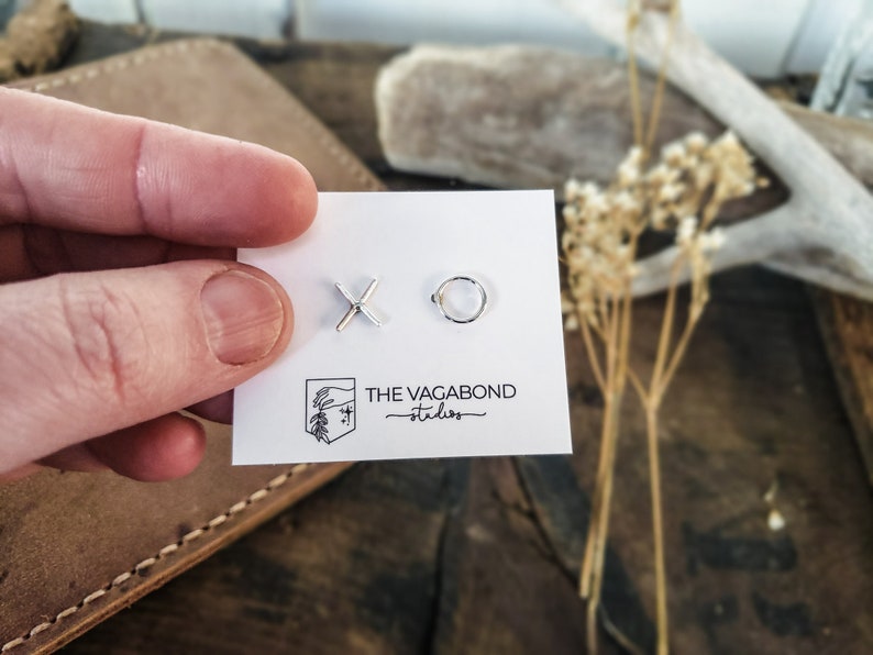 xo earrings, xo studs, simple silver studs, asymmetrical studs, asymmetrical earrings, silver earrings, silver studs, gold fill studs Sterling silver