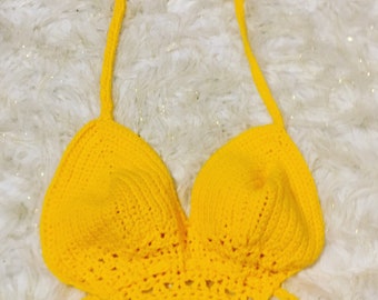 Crochet Crop Top, Net Crochet Crop Top, Crochet Tank Crop Top, Festival top, Yellow Crochet Crop Top, Summer Top