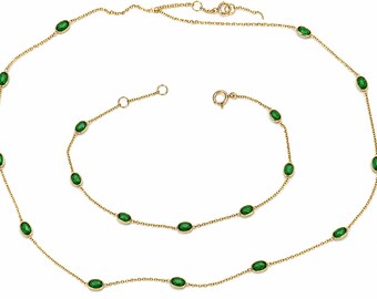 14K geelgouden ketting en armbandenset met smaragd (3,18 ct)
