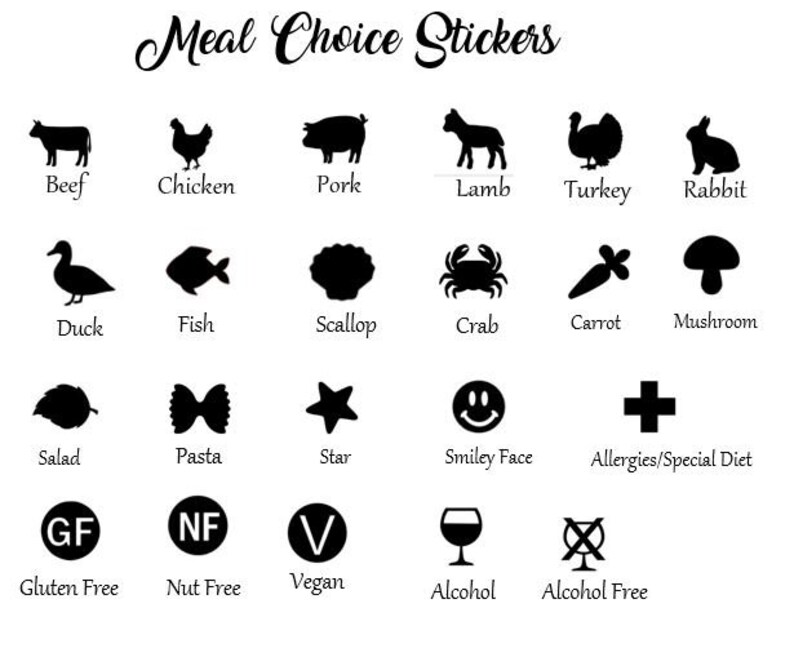 Set of 20 Small Meal Stickers Meal Option Indicator wedding Etsy