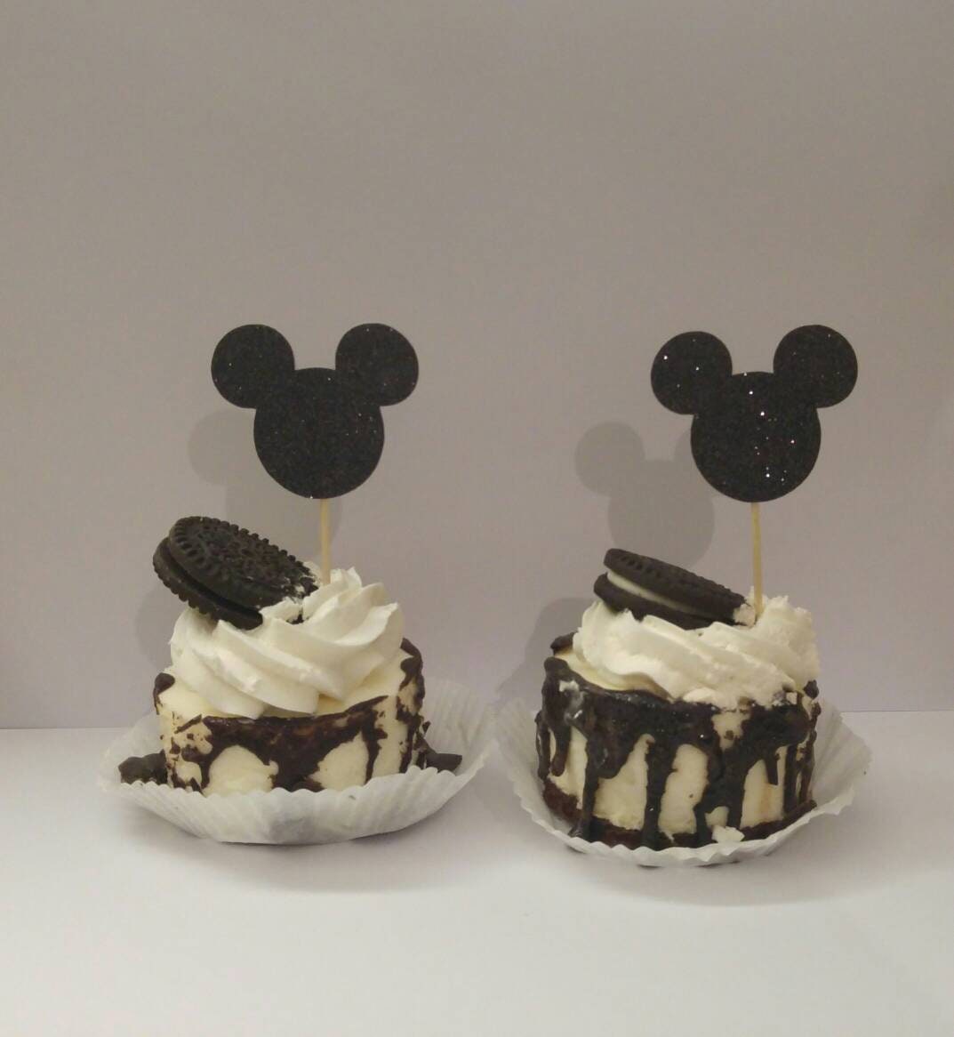 Set Of 12 Glitter Mickey Mouse Cupcake Toppers Mickey Mouse Etsy