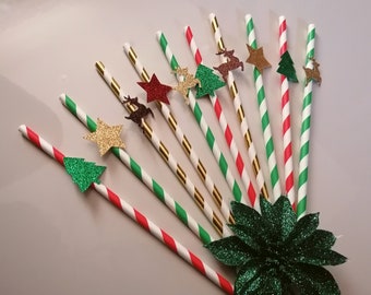 Set of 10 Christmas Paper Straws, Christmas Party Straws, Christmas Decoration