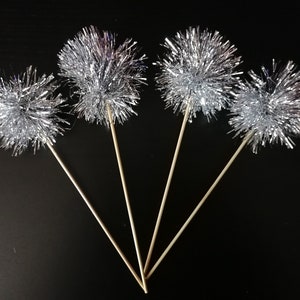 Set of 6 Tinsel Drink Stirrers, Tinsel Swizzle Sticks, Christmas Decoration, New Years Eve Decoration