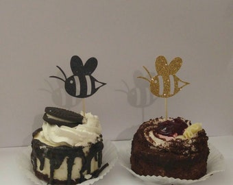 Glitter Bumble Bee Cupcake Toppers, Baby Shower Decor