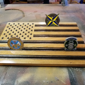 Wood American Flag - Challenge Coin Display - American Flag - US Flag - Customizable - Personalized