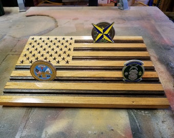 Wood American Flag - Challenge Coin Display - American Flag - US Flag - Customizable - Personalized