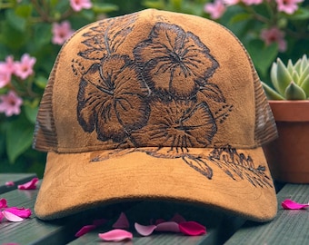 Hibiscus Hand Burnt Baseball Cap